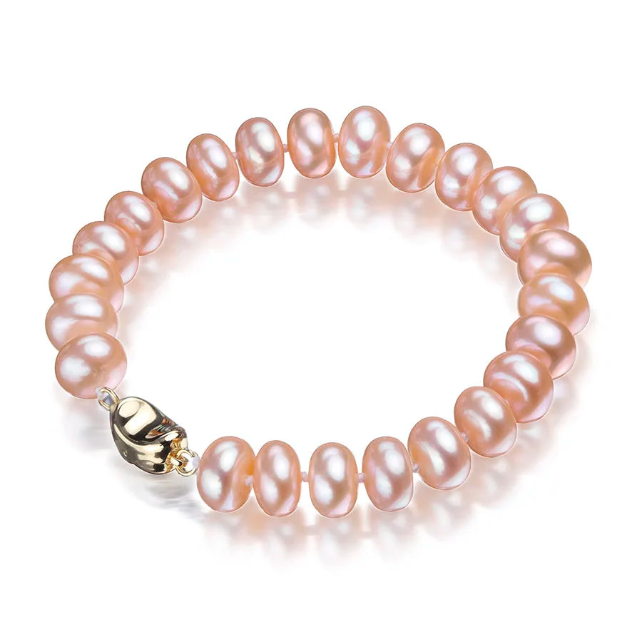 Bracelet de perles d'eau douce roses, fermoir argent 925