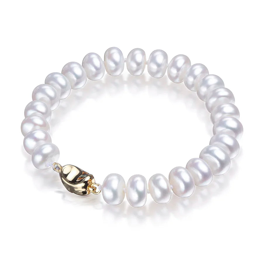 Bracelet de perles d'eau douce blanches, fermoir argent 925