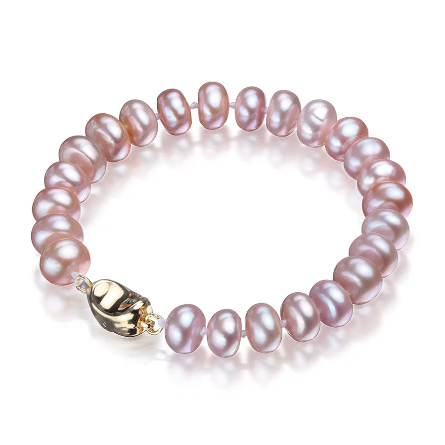 Bracelet de perles d'eau douce violettes, fermoir argent 925