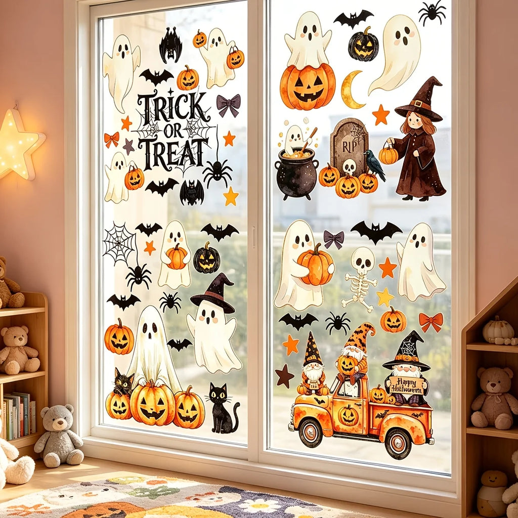 Les Vitrophanies d'Halloween sur une fenêtre