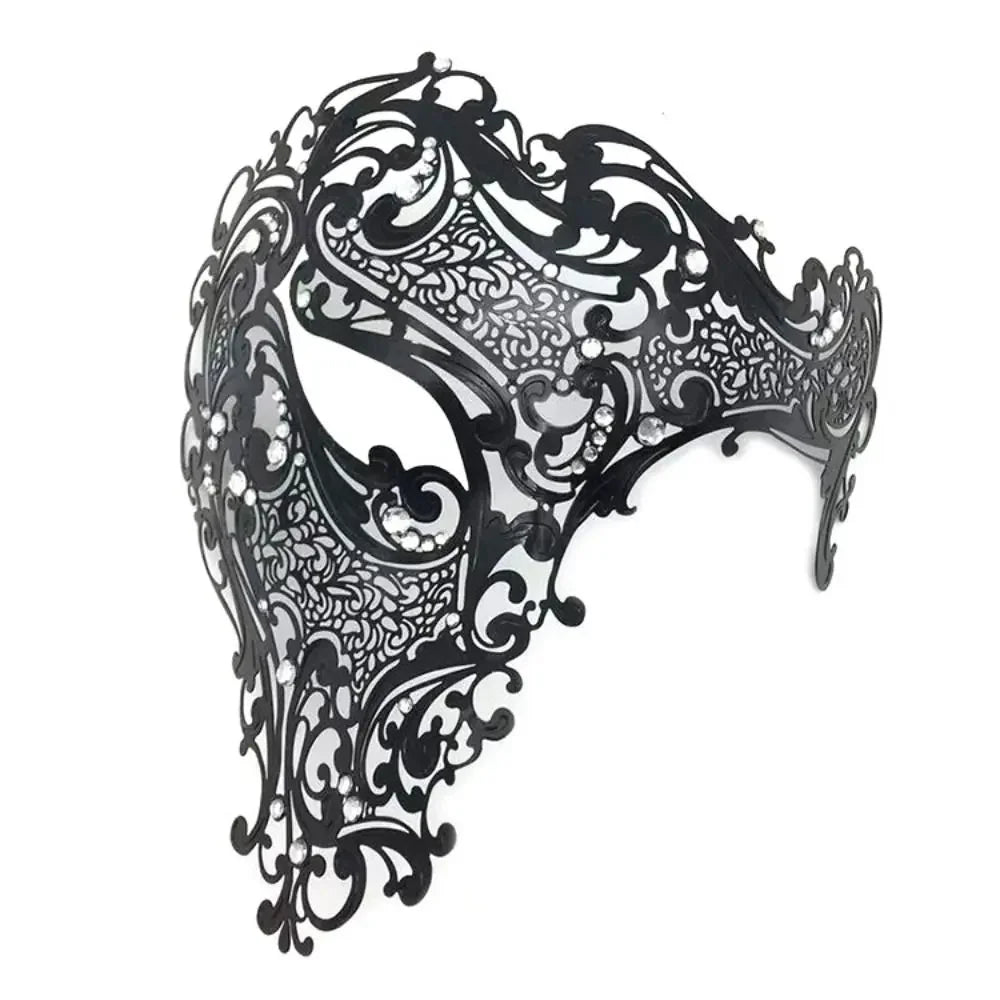 Le Masque des Ombres, coloris noir : demi-masque en métal ajouré