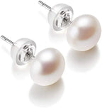 Puces d'oreilles perle d'eau douce blanche sur tige argent 925
