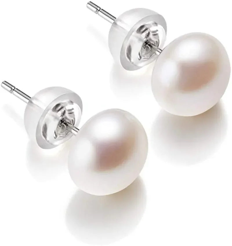 Puces d'oreilles perle d'eau douce blanche sur tige argent 925