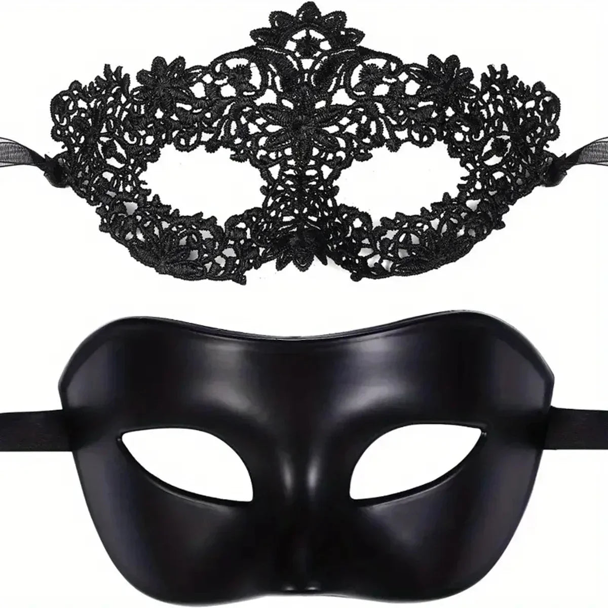 Le Bal des Complices - duo de masques en dentelle noire