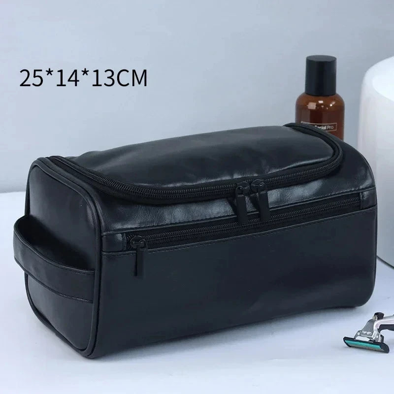 Trousse de toilette noire en simili cuir, 25 × 14 × 13 cm