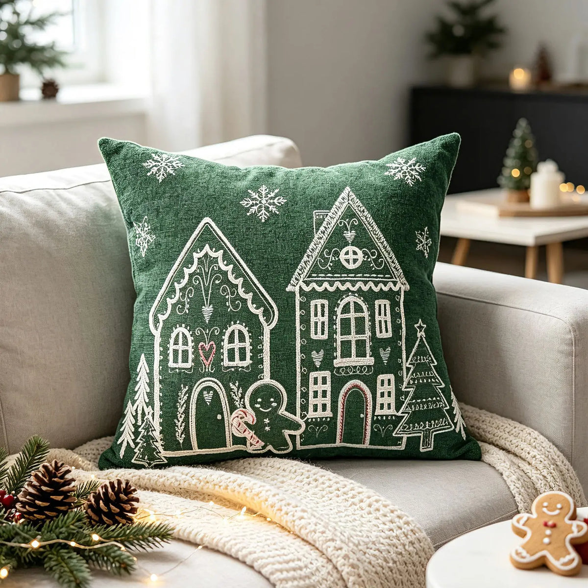 La Housse de Coussin Brodée de Noël