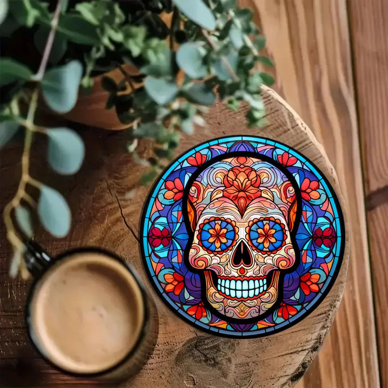 Sous-verre crâne fleuri