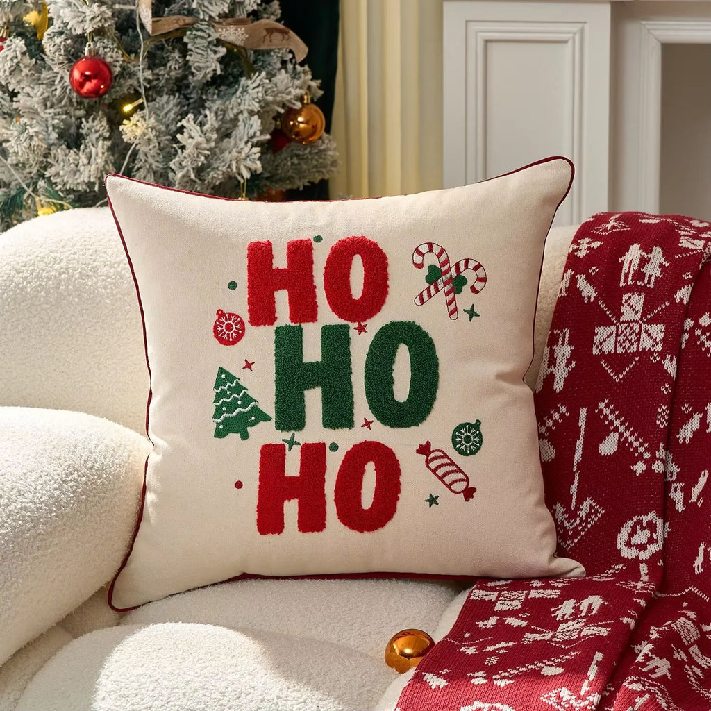 Housse de coussin de Noël Ho Ho Ho rouge et verte