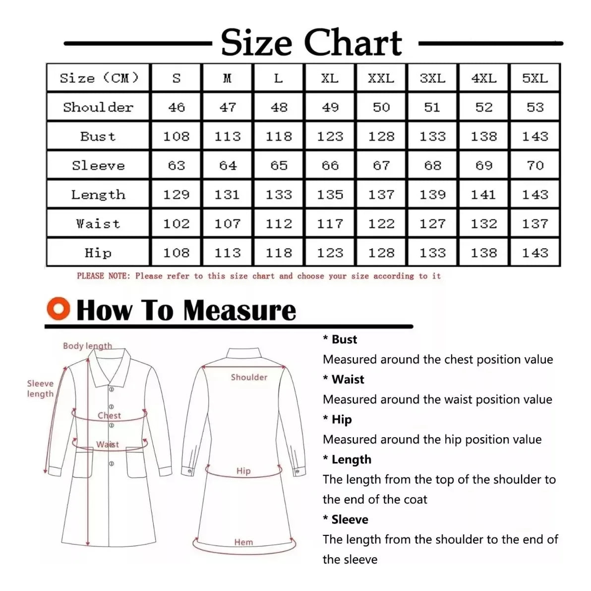 Guide des tailles du manteau