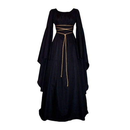 La Dame des Corbeaux : robe médiévale gothique noire à manches évasées