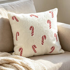 Housse de coussin de Noël écrue à motif sucres d'orge