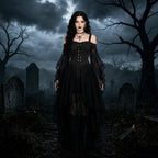 Robe de sorcière portée dans un cimetière