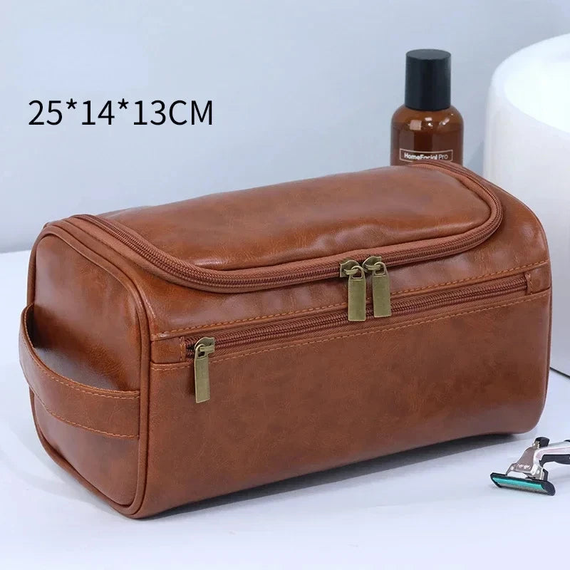 Trousse de toilette en simili cuir, coloris marron