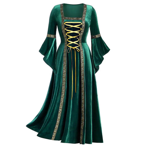 La Châtelaine Maudite, robe en velours vert émeraude