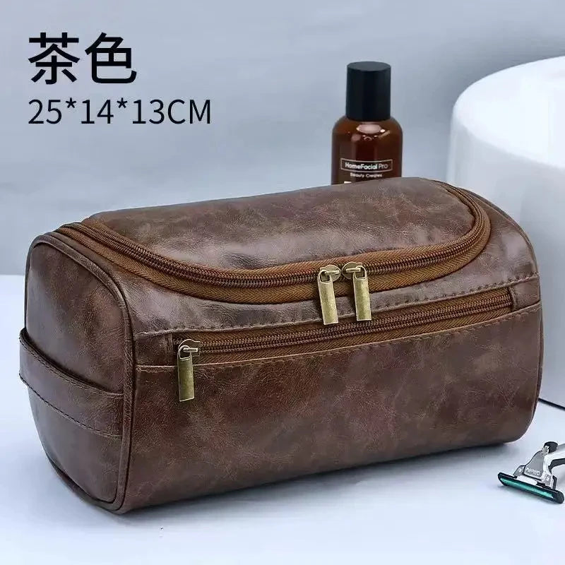 Trousse de toilette en simili cuir, coloris café
