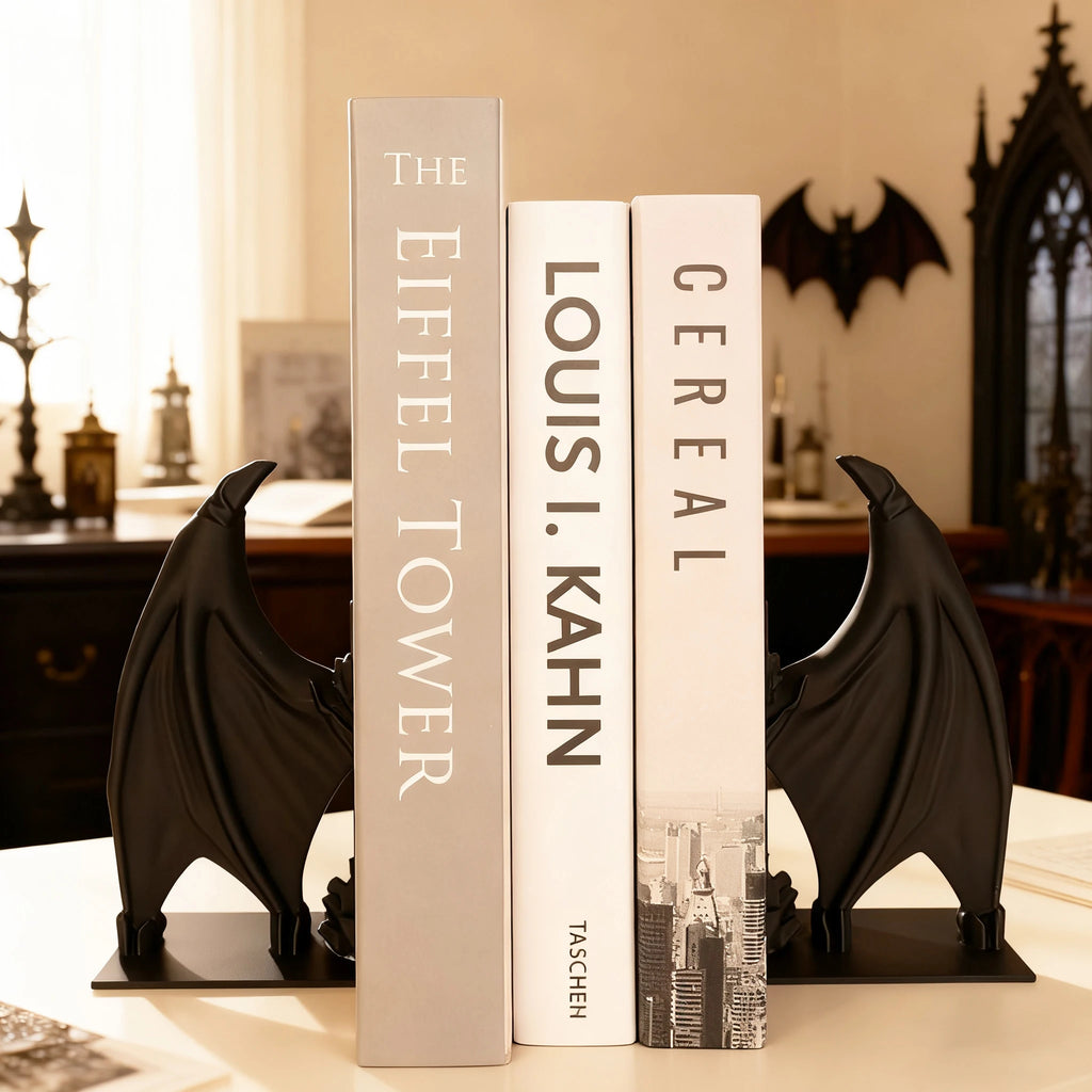 Les Gardiennes du Grimoire, serre-livres ailes de chauve-souris tenant des livres