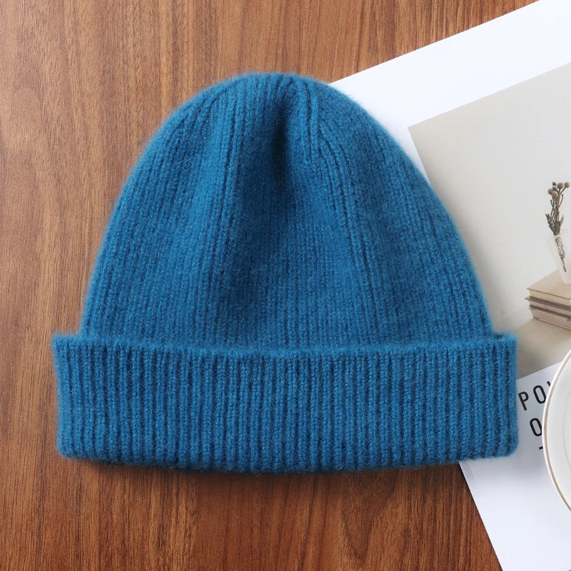 Bonnet en laine mérinos, coloris bleu canard